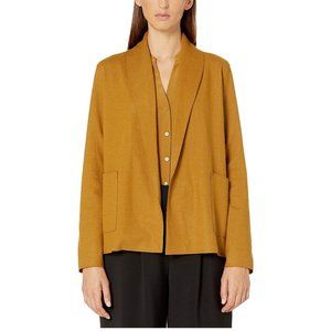 EILEEN FISHER MUSTARD BOILED WOOL OPEN FRONT KIMONO CARDIGAN COAT